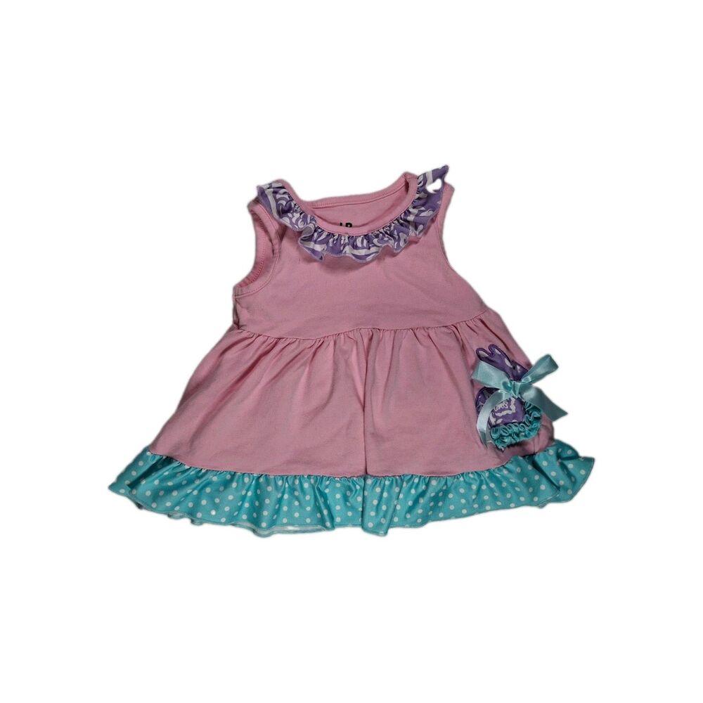 Girls Pink Purple And  Light Blue Dress With Bunny And Bow Design. (2Y)